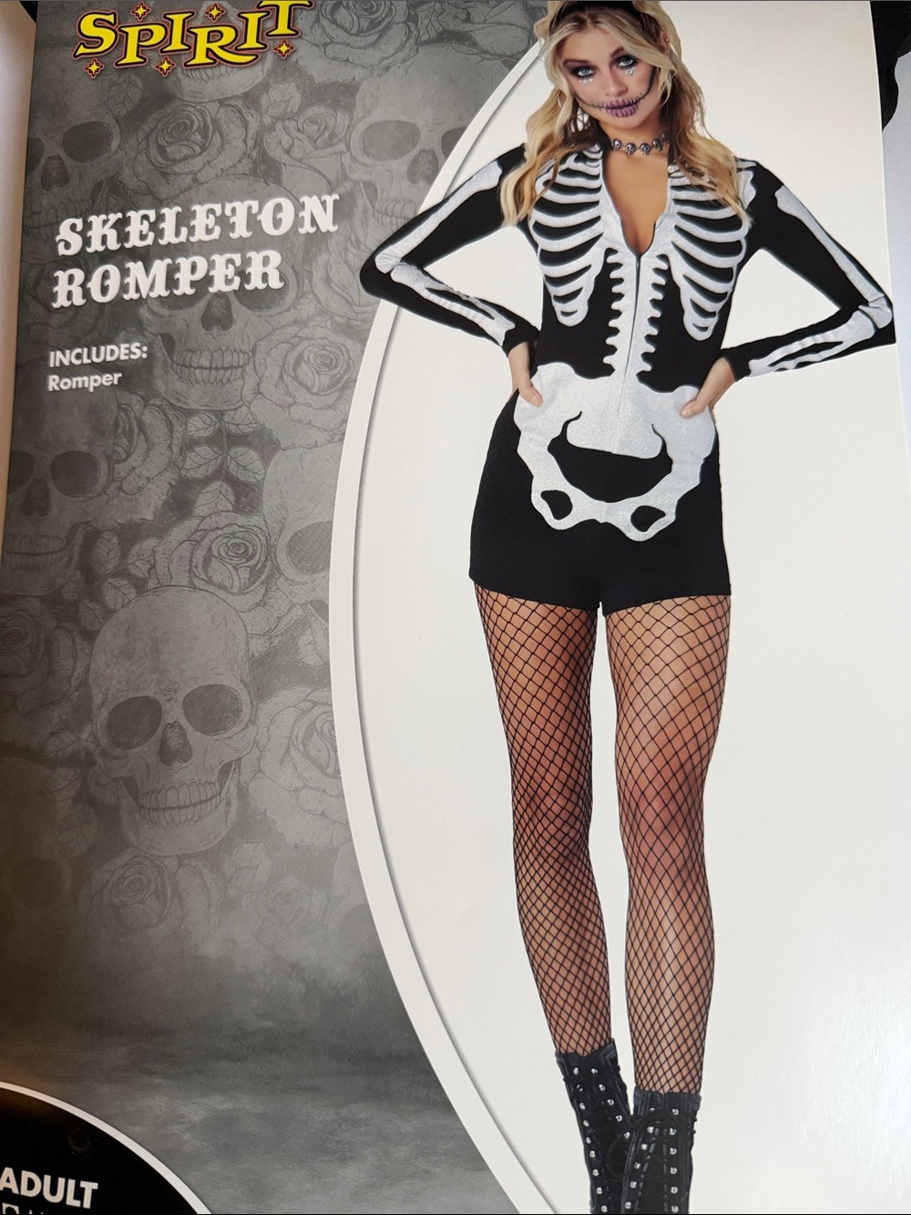 NEW Halloween Black Romper with Silver Skeleton Print M